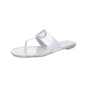DKNY Womens Silver Snake D-Ring-Style Iridescent Halcott Thong Sandals 8.5